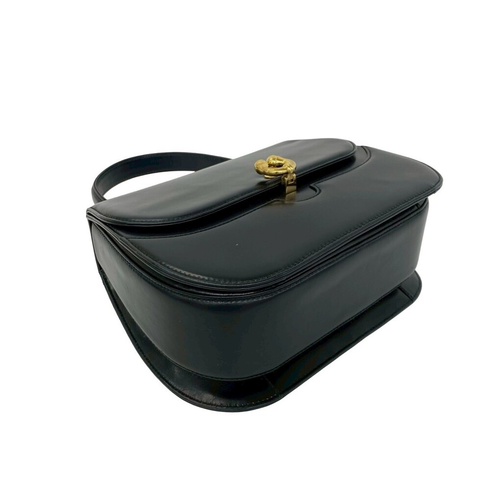 GUCCI Vintage Black Leather Horseshoe Shoulder Bag - Picture 7 of 10